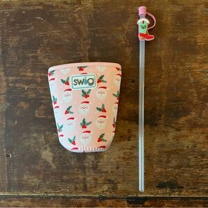 Swig Life Iced Cup Holly Jolly Coolie & Howdy Holidays Straw Topper, EUC